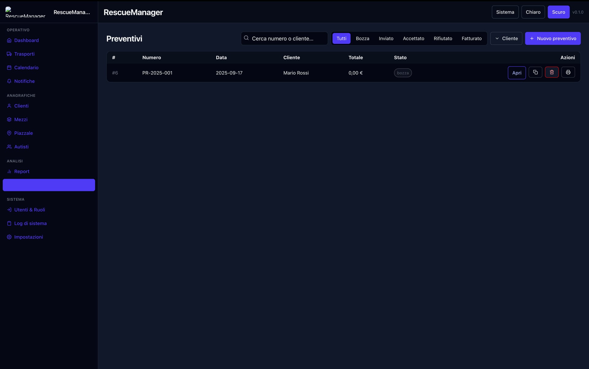 Preventivi RescueManager